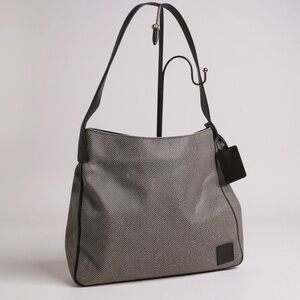 Bally Vintage Shoulder Hobo Bag Leather Tweed Canvas Logo FOB Tote Purse Silver